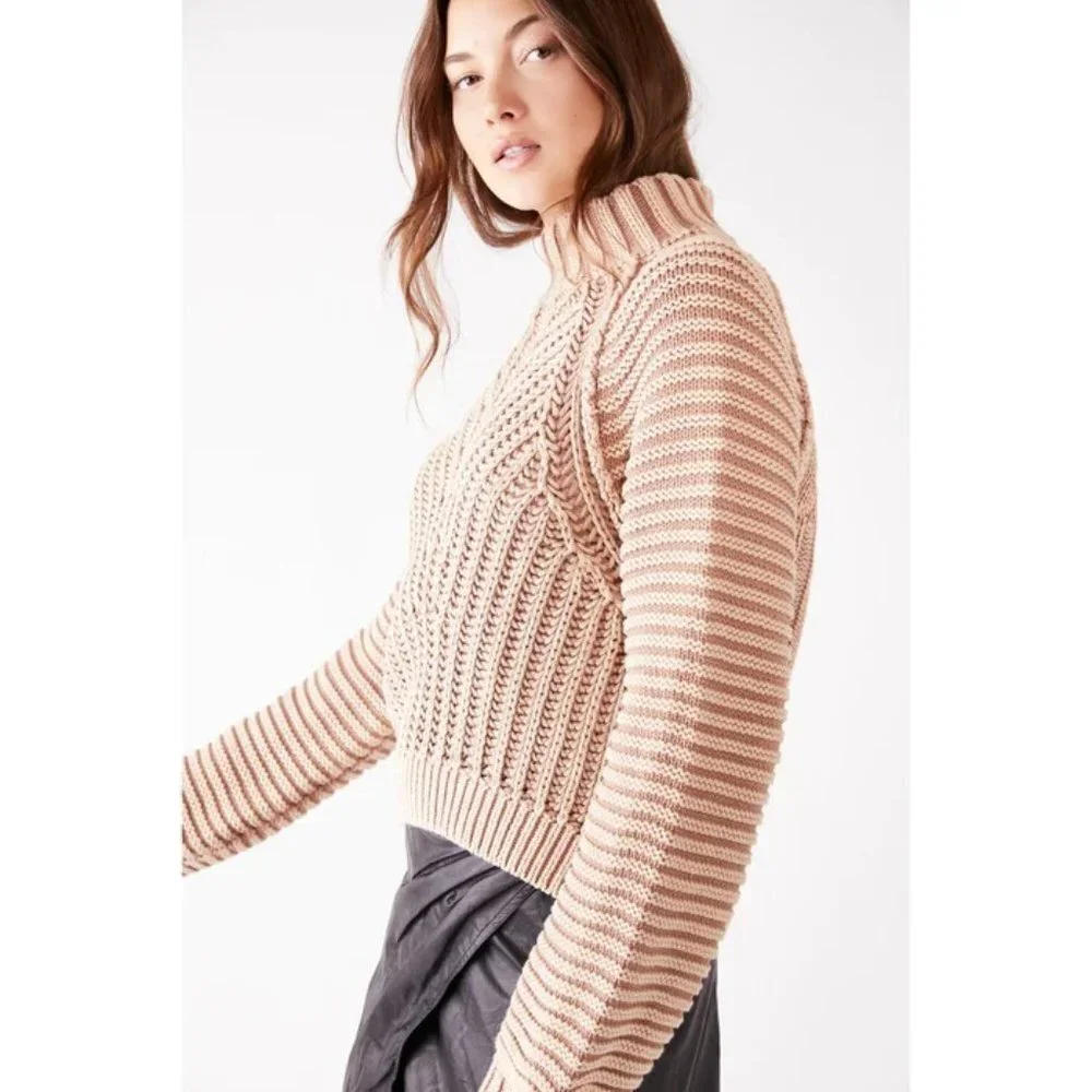 Free People Sweetheart Mock Neck Dolman Sleeve‎ Knit Sweater Tan Women Size SP